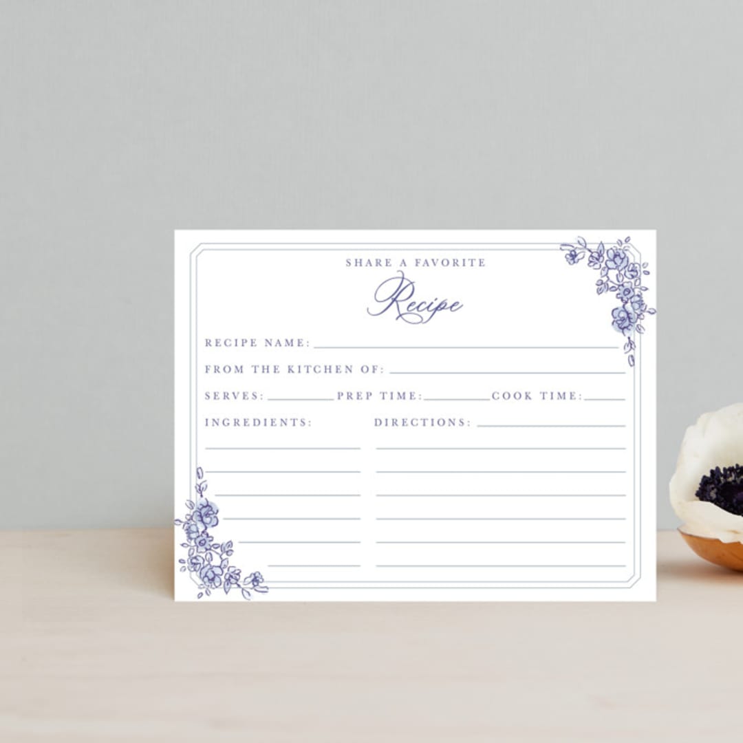 "watercolor flowers crest" - Bridal Shower Insert Cards in Dusty Blue by Cass Loh - Front