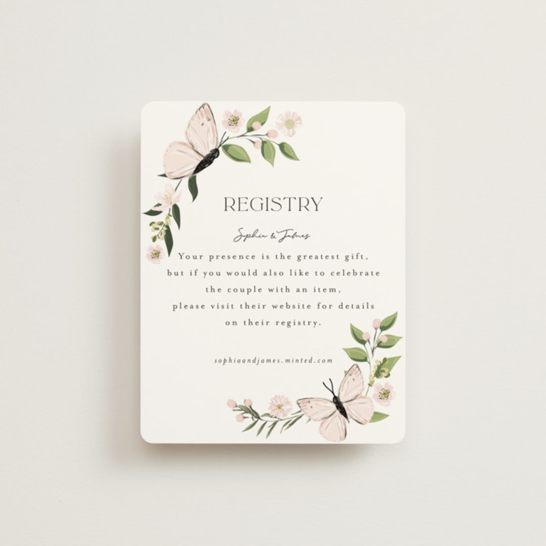 "Blossoms & Butterflies" - Bridal Shower Insert Cards in Blush by Susan Moyal - Front