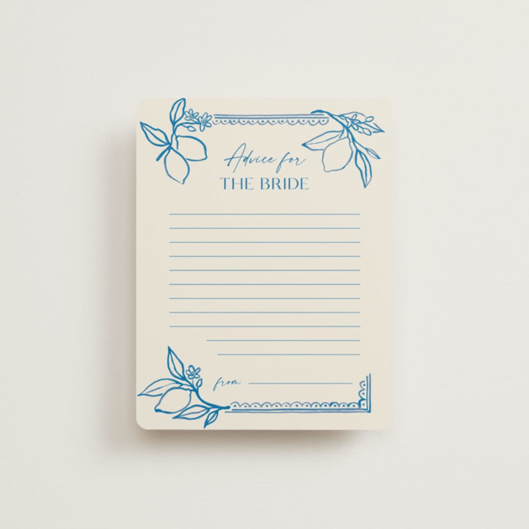 "Mediterraneo" - Bridal Shower Insert Cards in Cobalt by Pati Cascino - Front