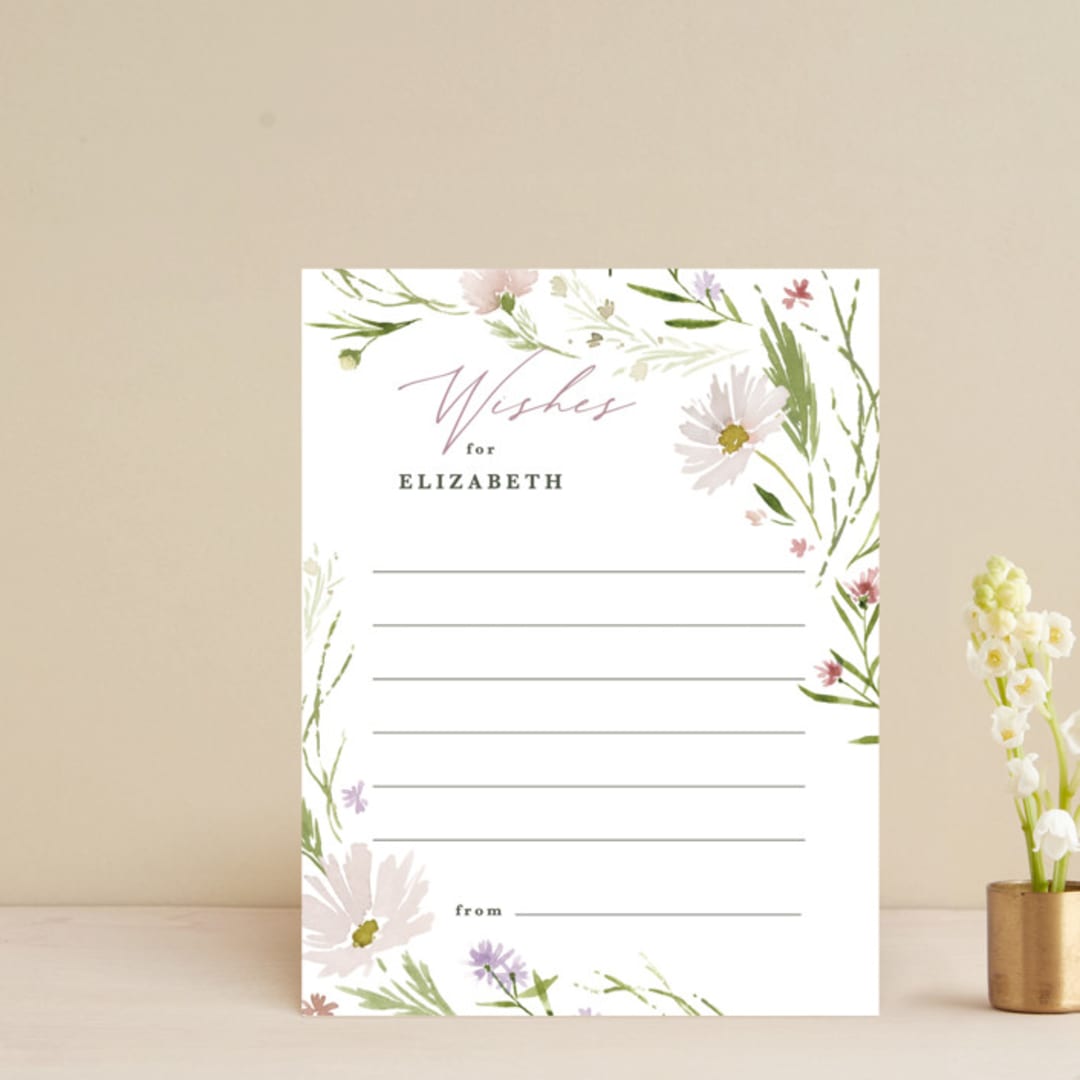 "Daisy Chain" - Bridal Shower Insert Cards in Blush by Kate Ahn - Front
