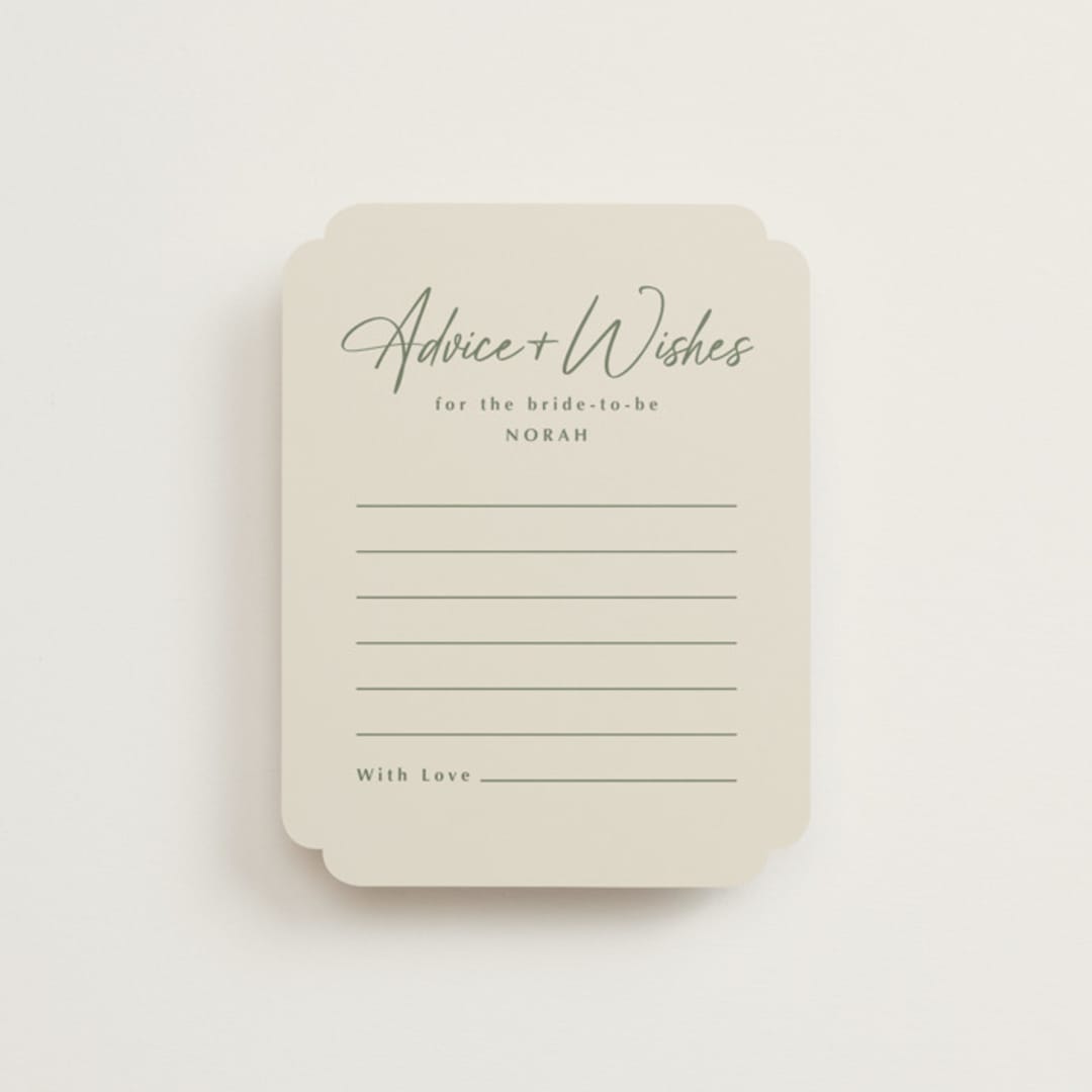 "Modern Script" - Bridal Shower Insert Cards in Avocado by Ana Sharpe - Front