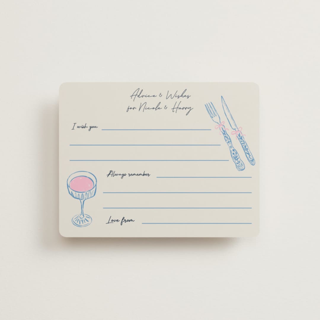 "Wine & Dine" - Bridal Shower Insert Cards in Porcelain by Elly - Front