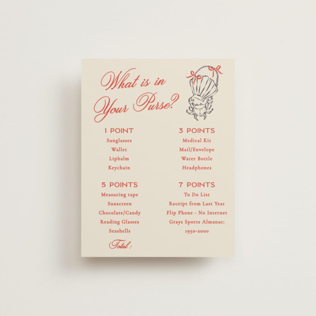 "Portofino" - Bridal Shower Insert Cards in Lobster by Jackie Crawford - Front