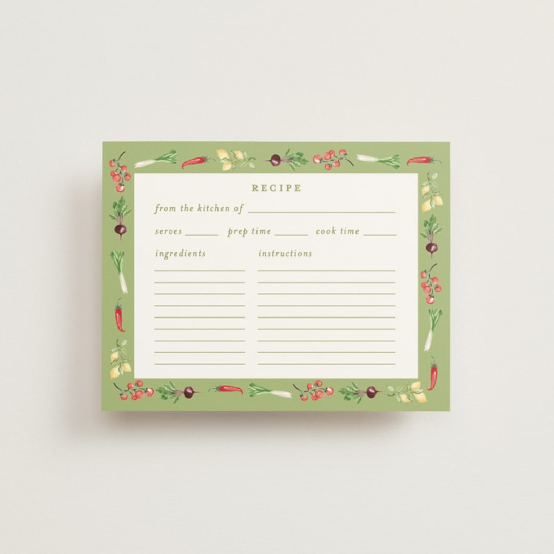 "Market" - Bridal Shower Insert Cards in Sage Leaf by Sarah Knight - Front