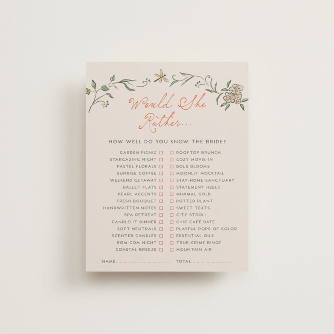 "Garden Frolic" - Bridal Shower Insert Cards in Roselle by Vera Lim - Front
