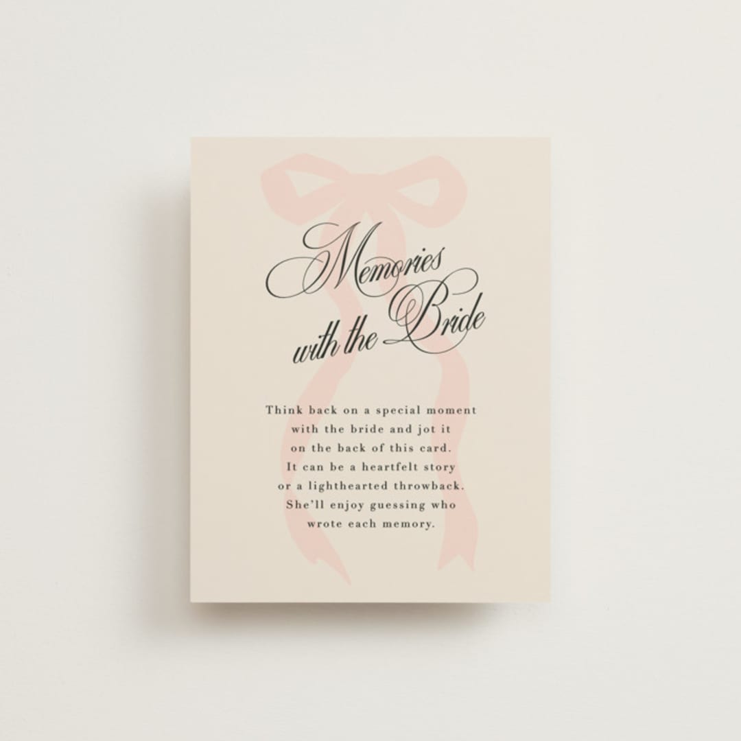 "Big Bow" - Bridal Shower Insert Cards in Blush by Baumbirdy - Front