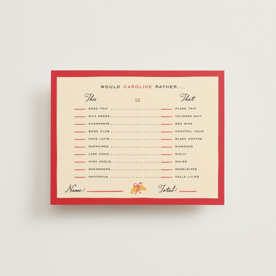 "Oh La Love!" - Bridal Shower Insert Cards in Scarlet by Sarah Rosenthal - Front