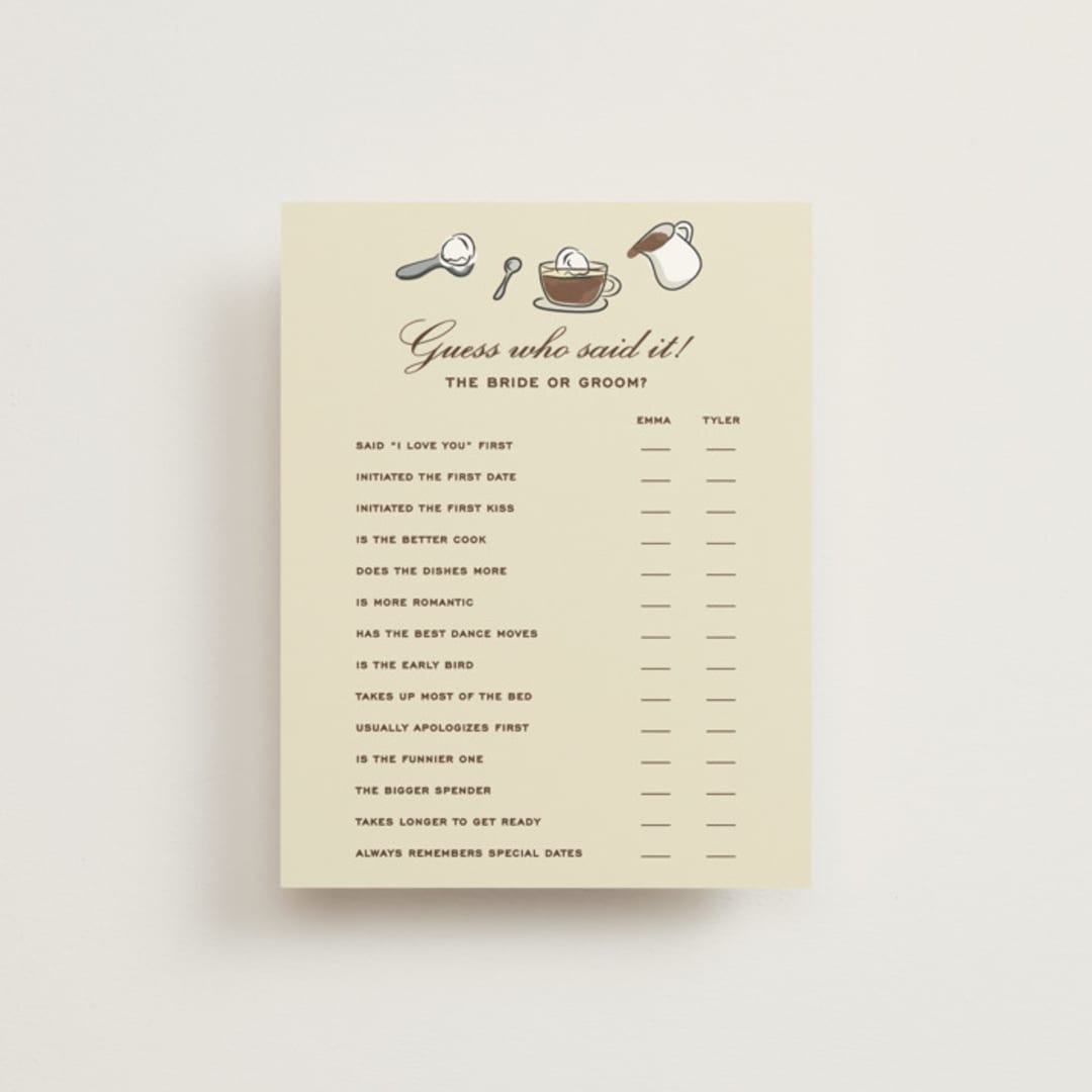"Espresso" - Bridal Shower Insert Cards in Cream by Jennifer Lew - Front