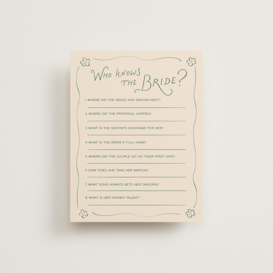 "Perfect Matcha" - Bridal Shower Insert Cards in Matcha by Ani Somi - Front