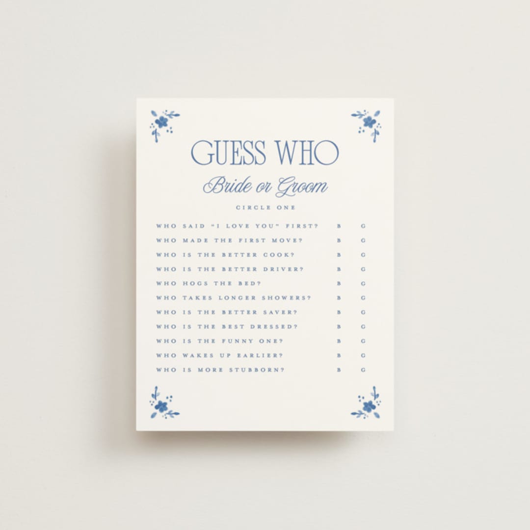 "Delft" - Bridal Shower Insert Cards in Porcelain by Morgan Kendall - Front