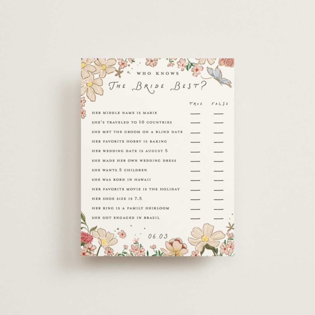 "Flowers and Ribbon" - Bridal Shower Insert Cards in Sugar by Leah Bisch - Front