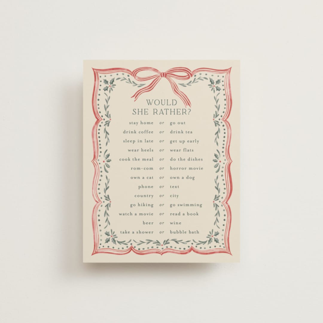 "Ribbon Stripe Holiday" - Bridal Shower Insert Cards in Eggnog by Chris Griffith - Front