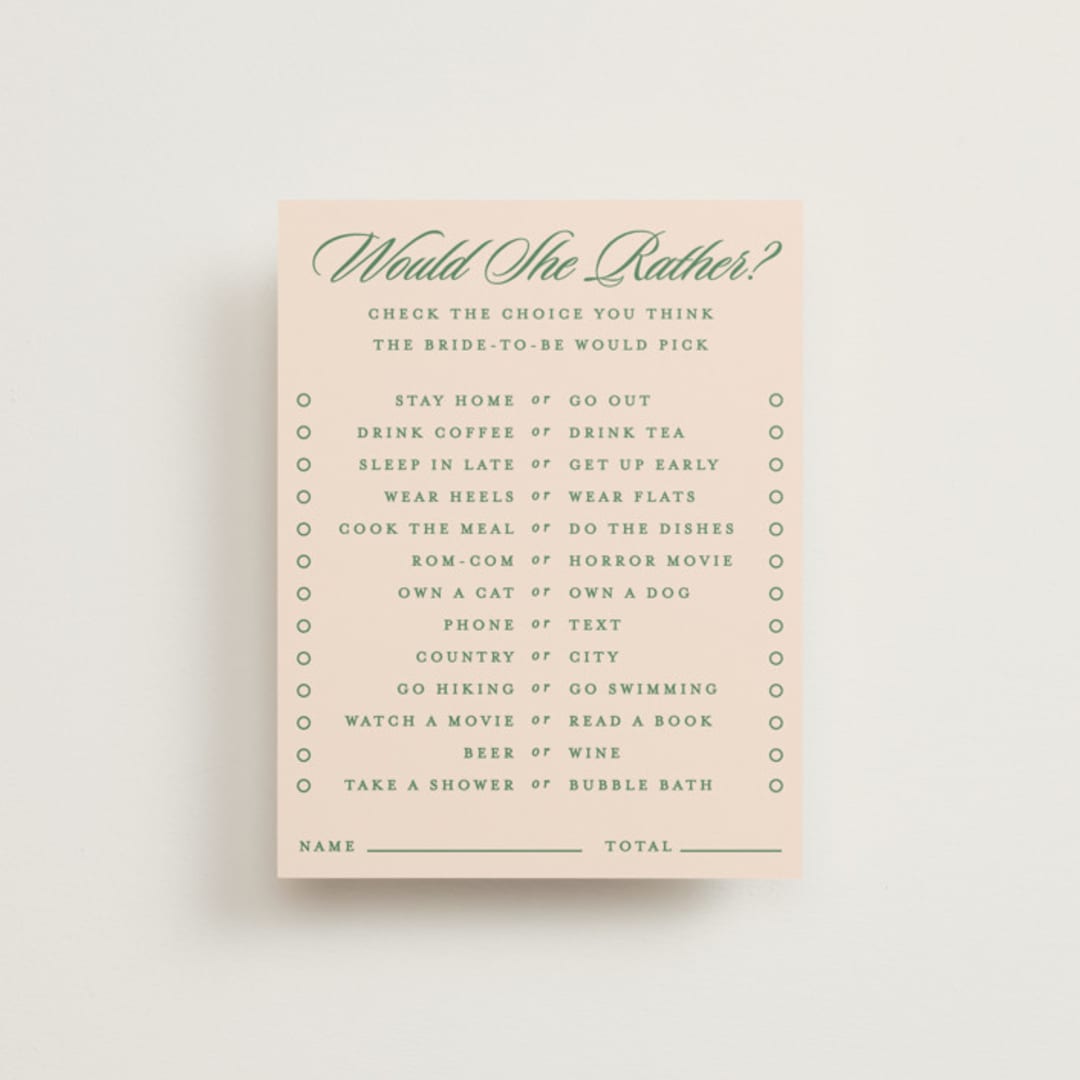 "Scripted" - Bridal Shower Insert Cards in Emerald by Creo Study - Front