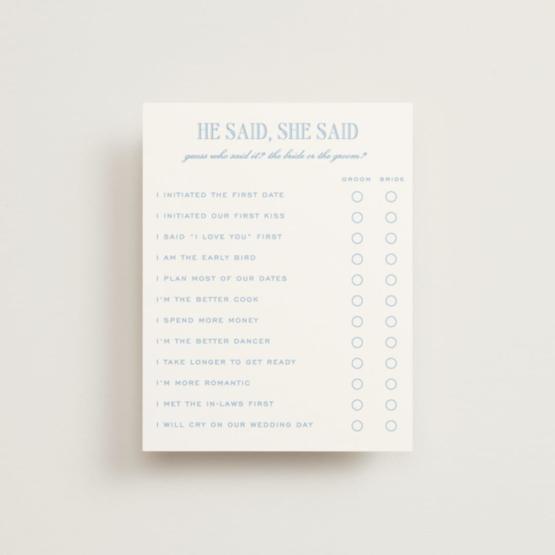 "Cheseapeake" - Bridal Shower Insert Cards in Sky by Megan Davis - Front