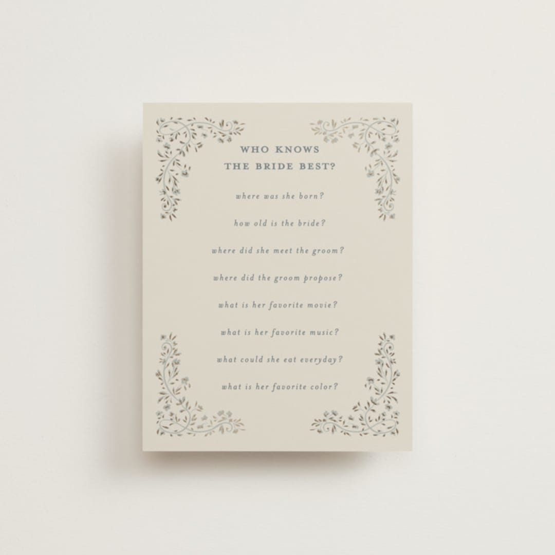 "Floral Romance" - Bridal Shower Insert Cards in Something Blue by Gwen Bedat - Front