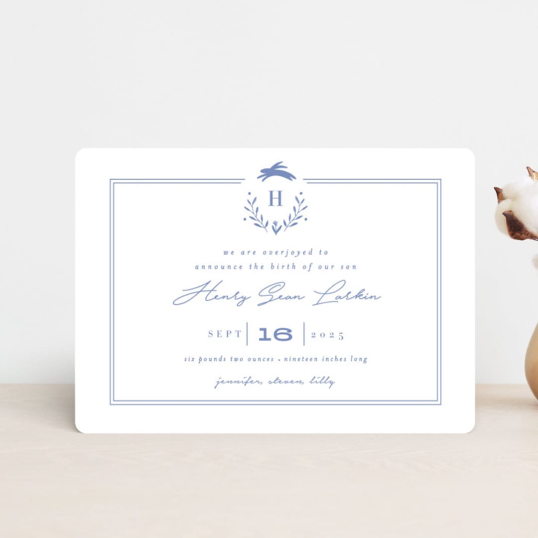 "Classic Baby Monogram" - Birth Announcements in Cobalt Blue by Susan Brown - Front