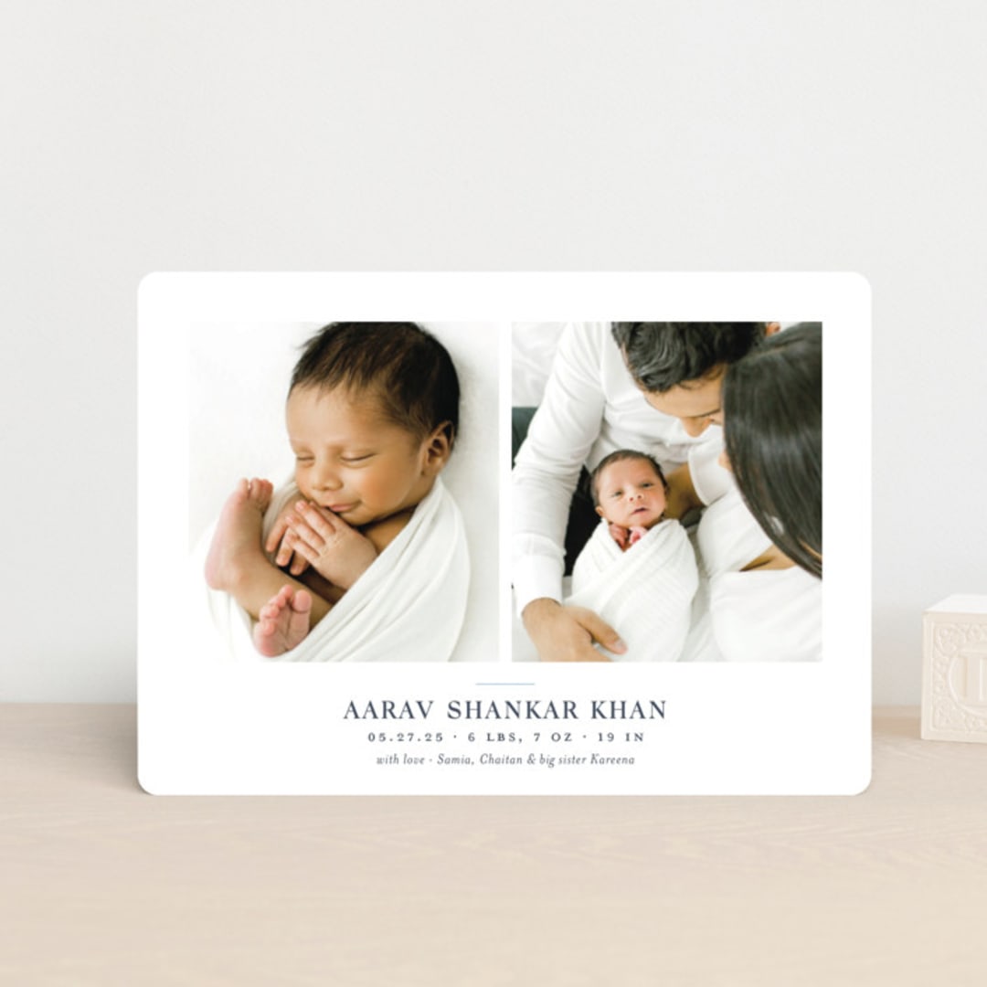 "Curator" - Birth Announcements in Denim by Megan Davis - Front