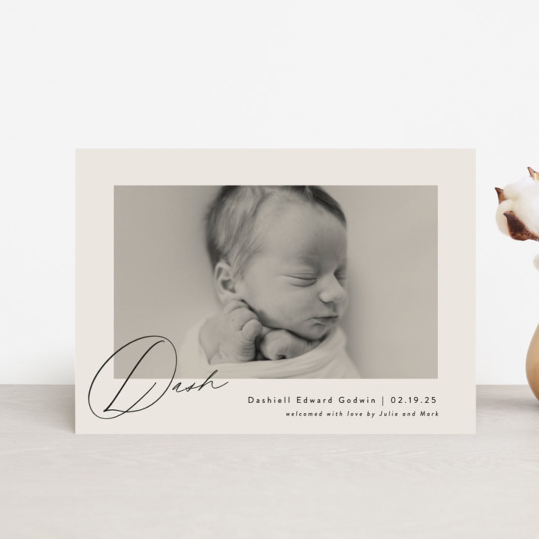 "Dashing" - Birth Announcements in Vanilla by Olivia Raufman - Front