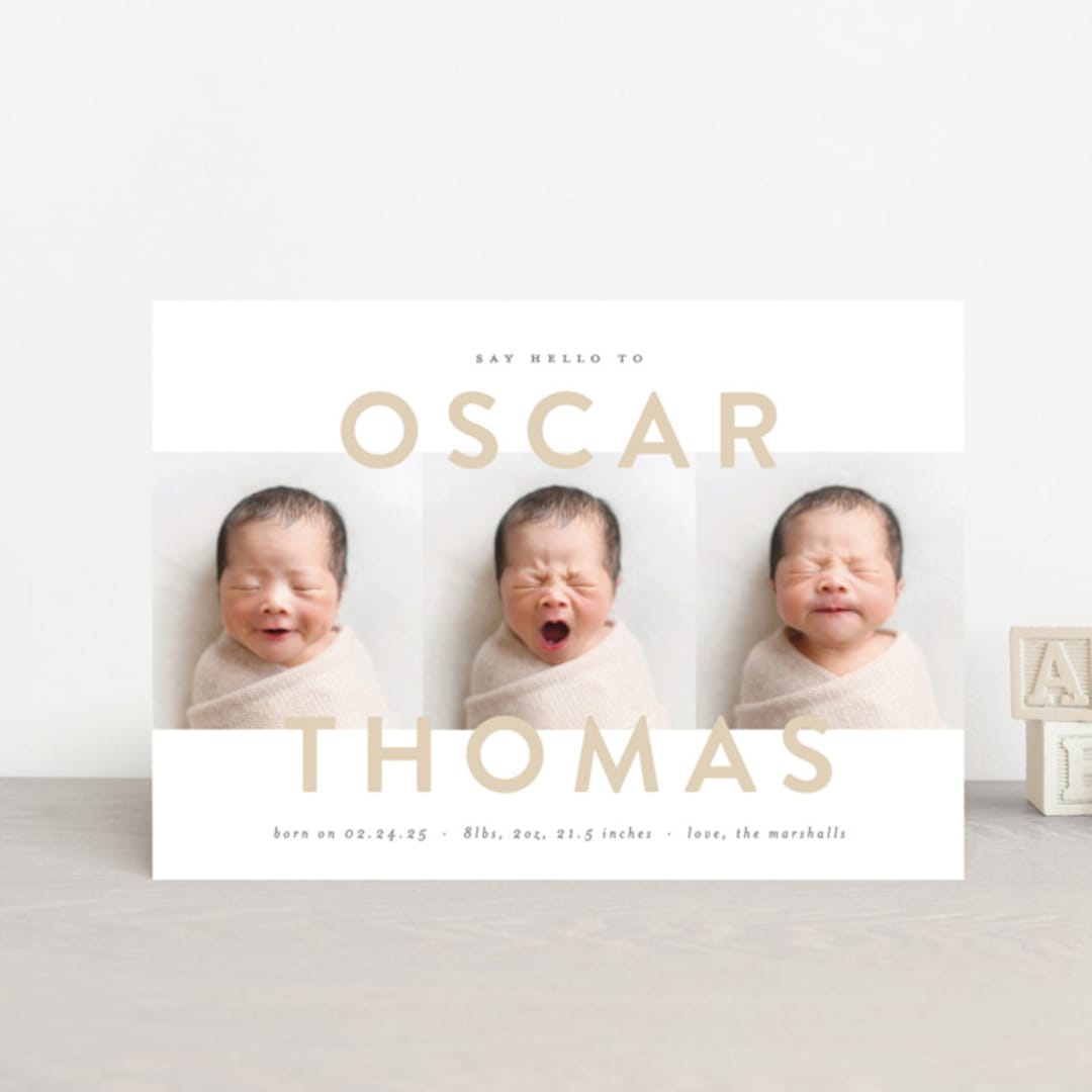 "Trio Overlay" - Birth Announcements in Sand by Carolyn MacLaren - Front