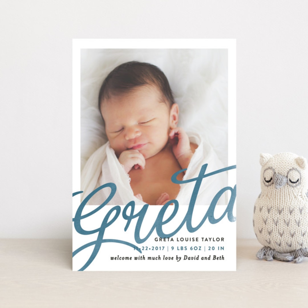 "Sweeping Name" - Birth Announcements in Ocean by Alethea and Ruth - Front