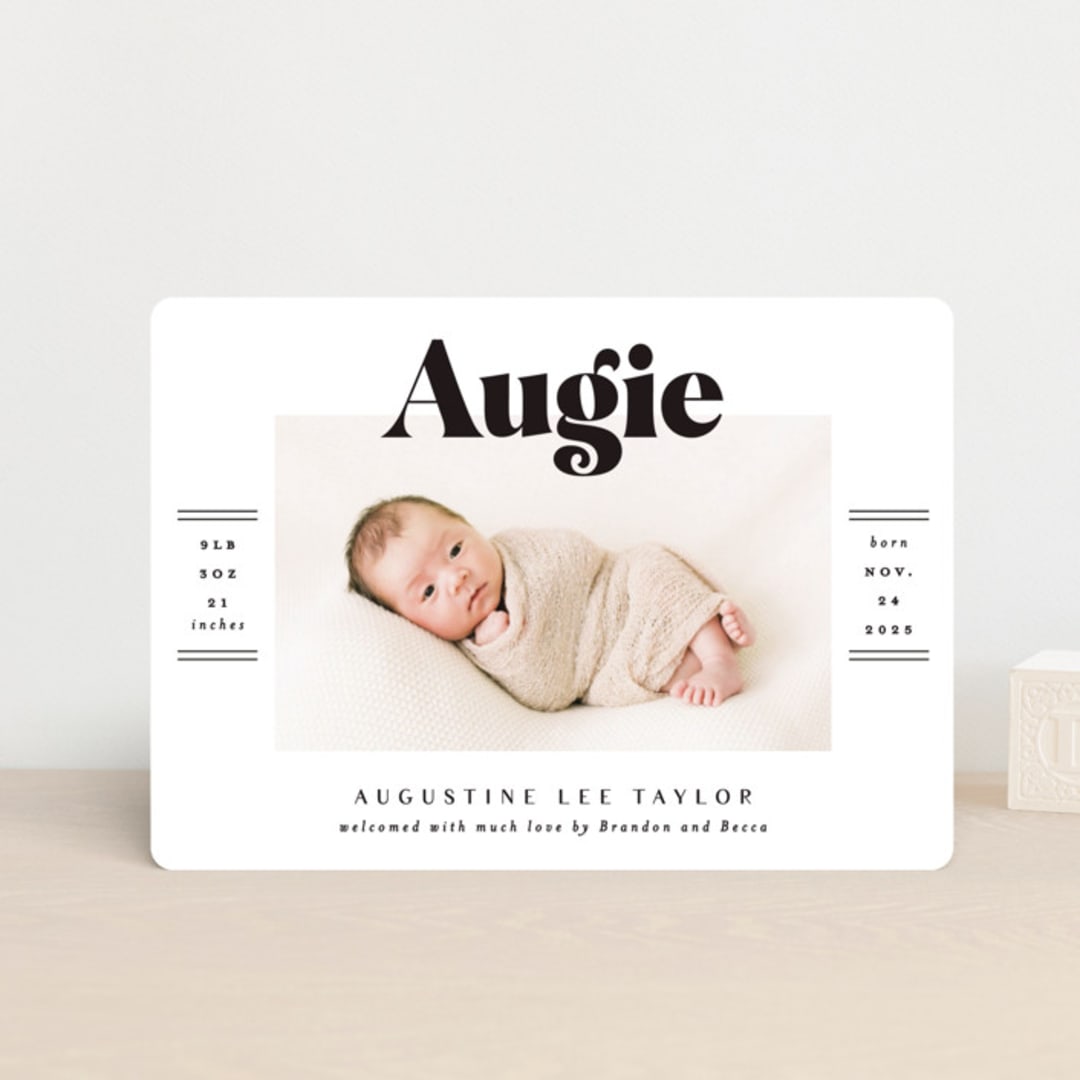 "Bold Name Frame" - Birth Announcements in Ash by Alethea and Ruth - Front