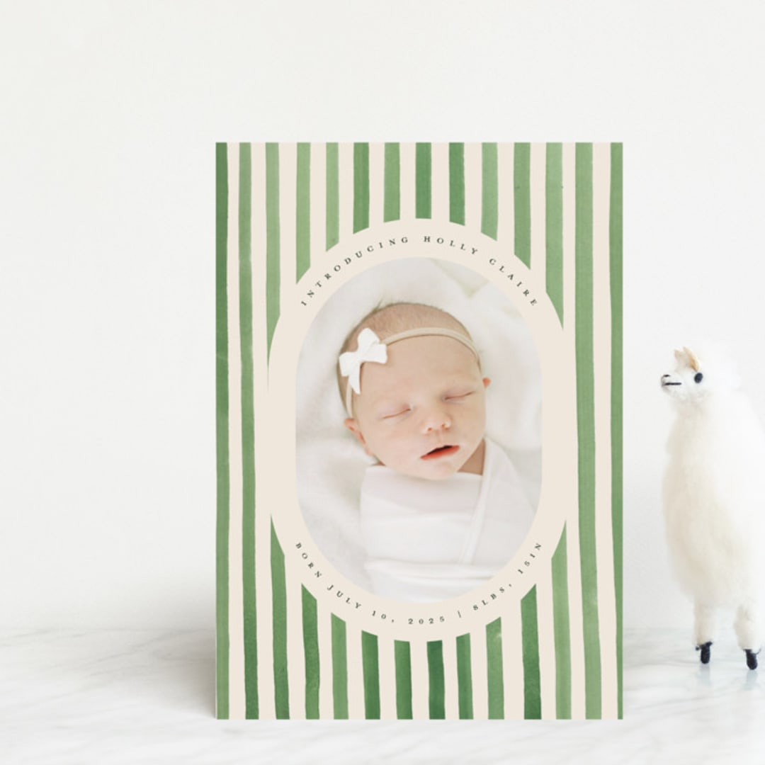 "Vintage Stripes" - Birth Announcements in Candy Apple by Teju Reval - Front