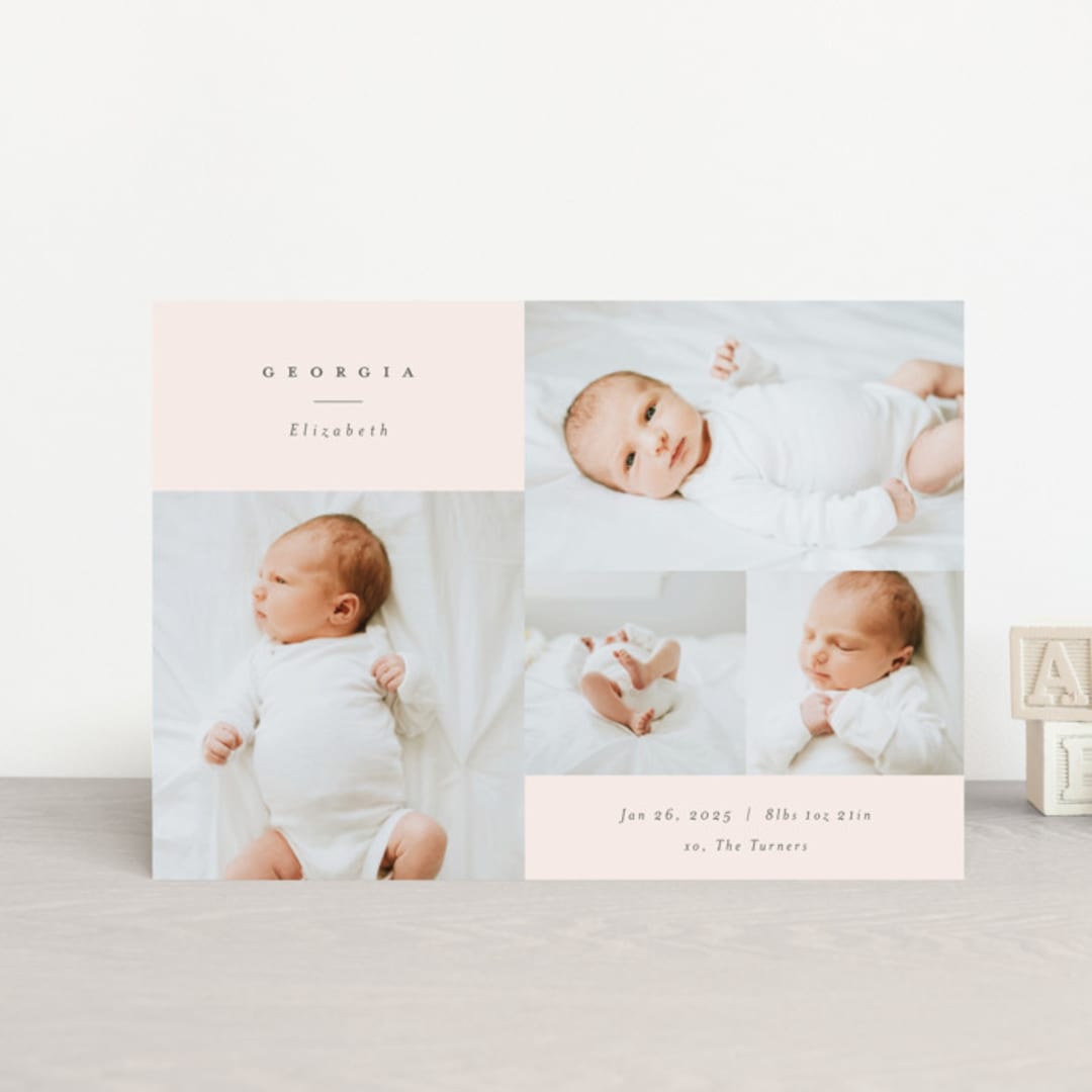 "Modern Collection" - Birth Announcements in Blush by Carolyn MacLaren - Front