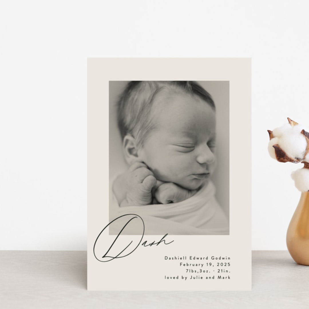 "Dashing" - Birth Announcements in Vanilla by Olivia Raufman - Front