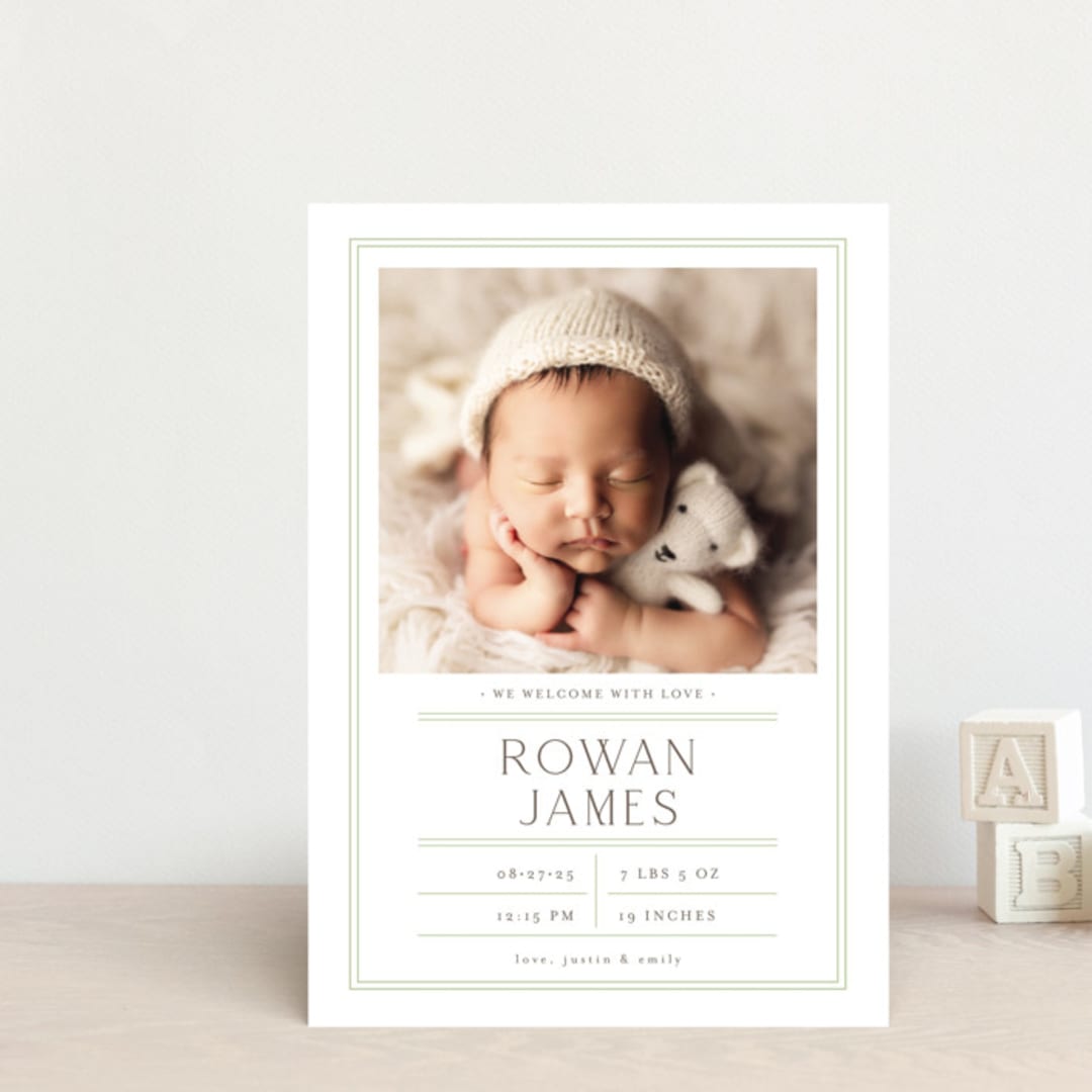 "Birth Stats Label" - Birth Announcements in Lime by Shirley Lin Schneider - Front