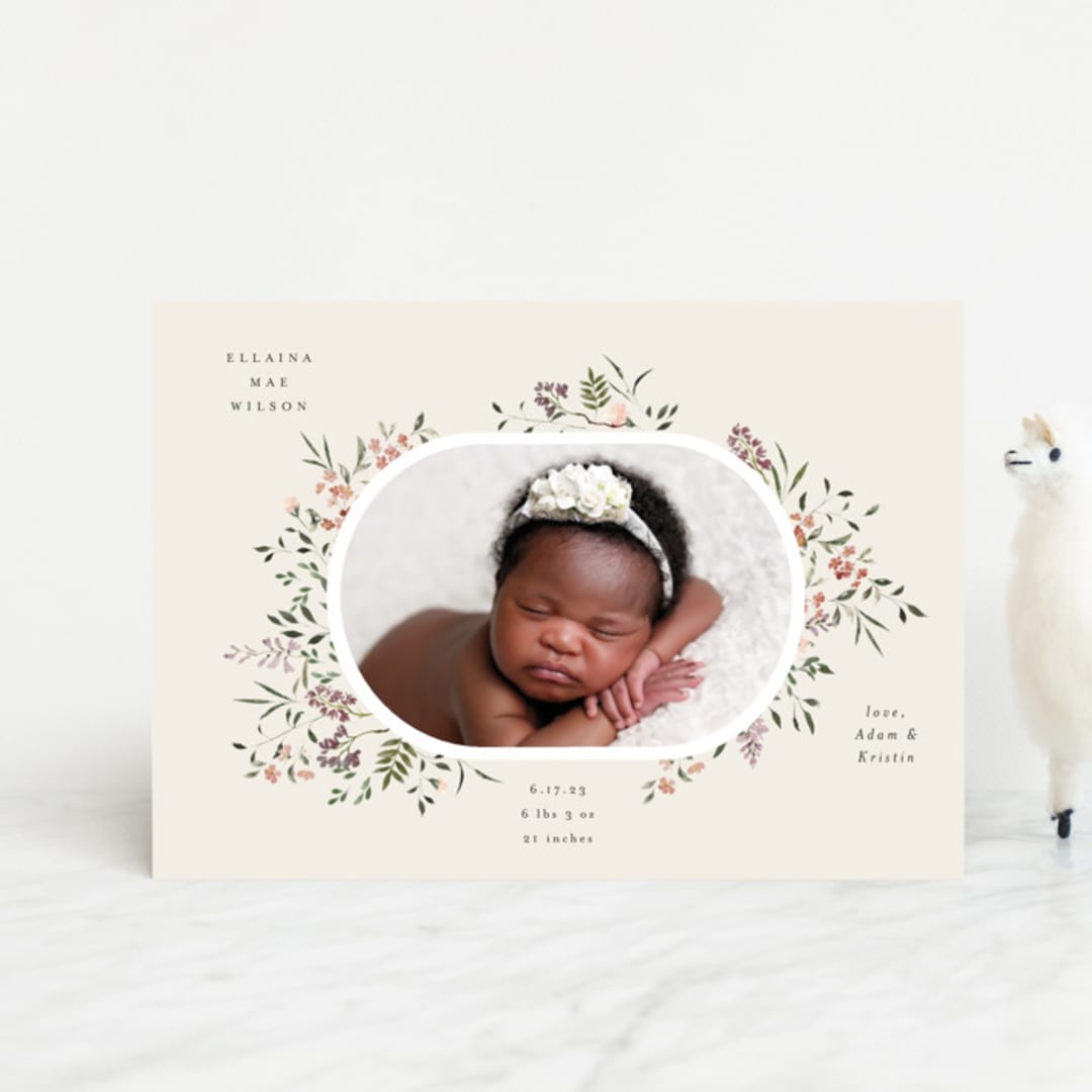 "Wildflower" - Birth Announcements in Eggshell by Itsy Belle Studio - Front