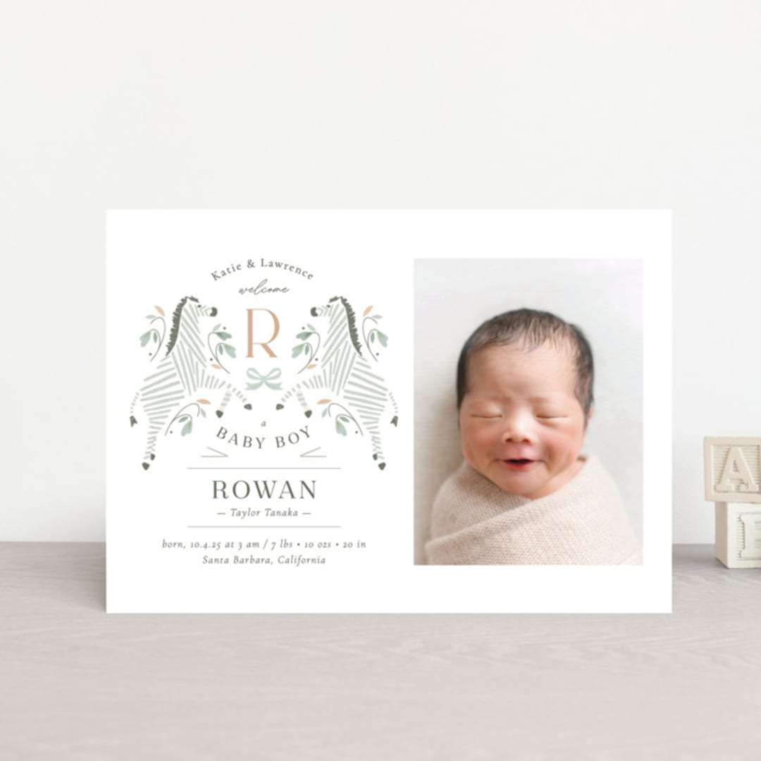 "Hearts and Stripes" - Birth Announcements in Seafoam by Griffinbell Paper Co. - Front