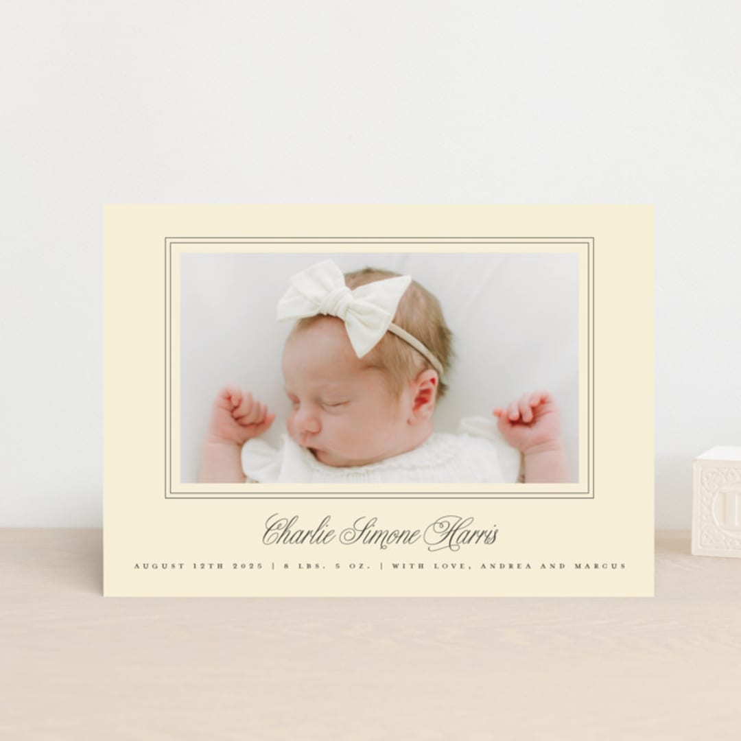 "Classical Border" - Birth Announcements in Creme by mo kelley - Front