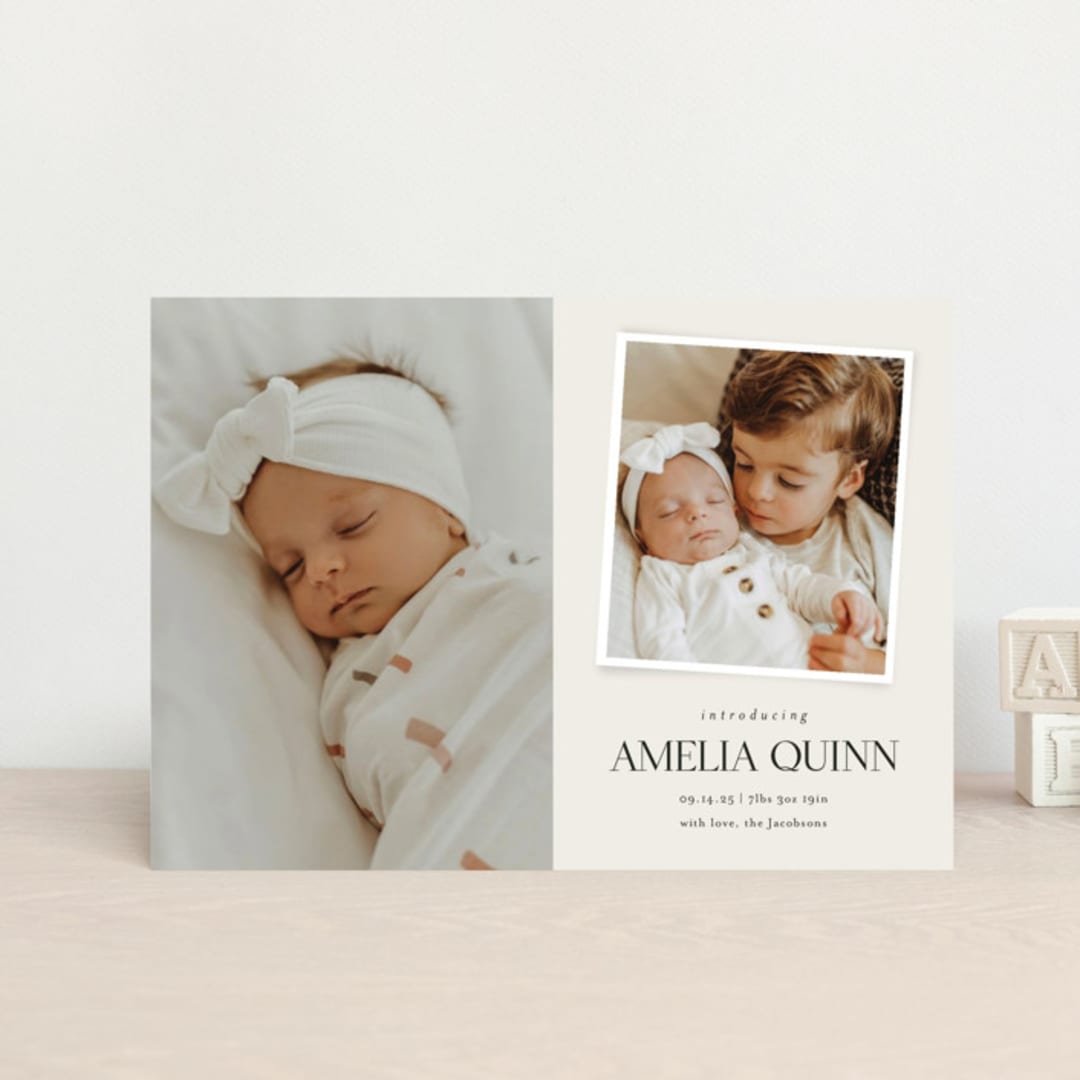 "Petite Introduction" - Birth Announcements in Cream by Jessica Williams - Front