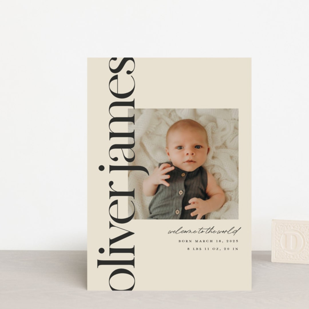 "Editorial" - Birth Announcements in Cream by Ellen Schlegelmilch - Front