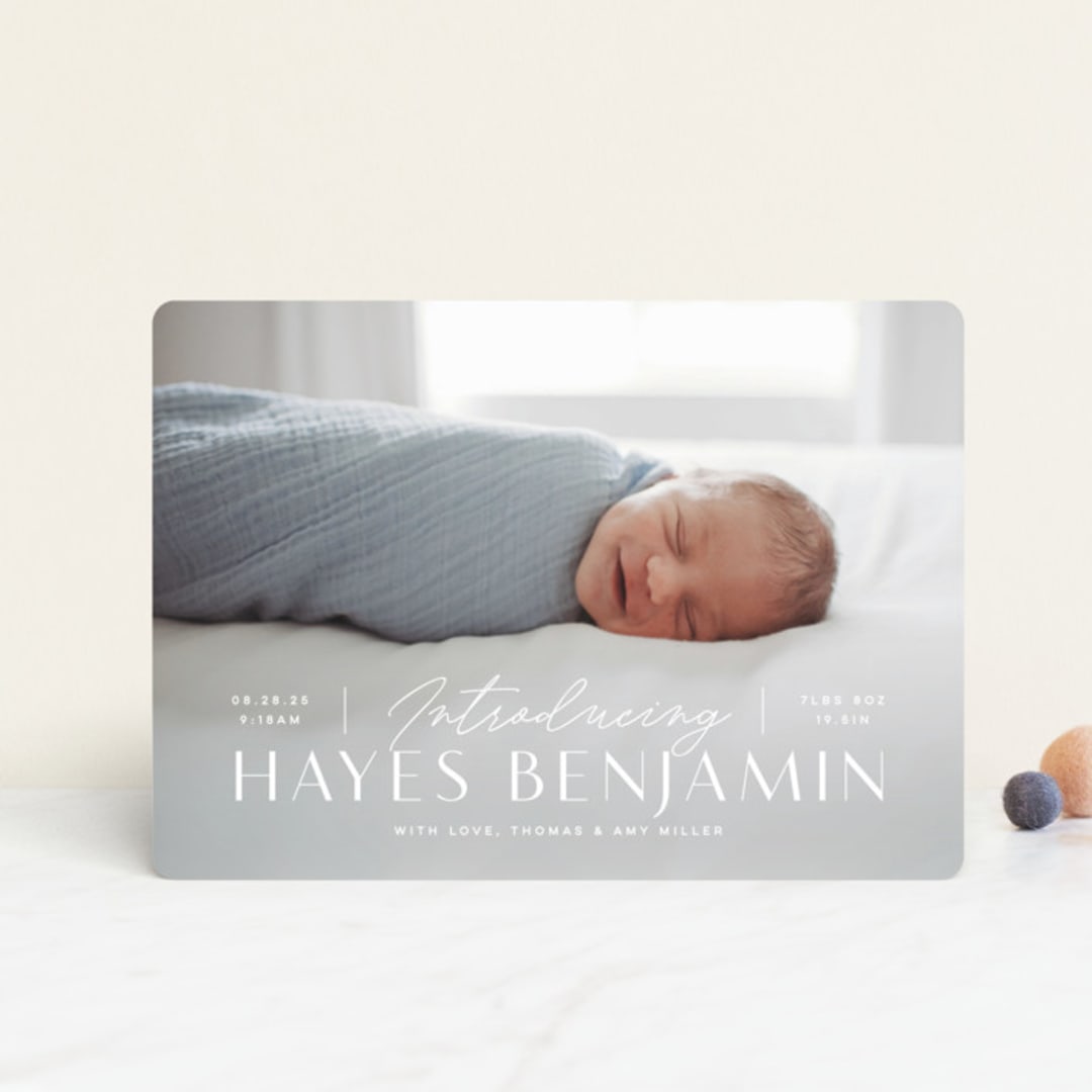"Typographic Mix" - Birth Announcements in Snow by Michelle Taylor - Front