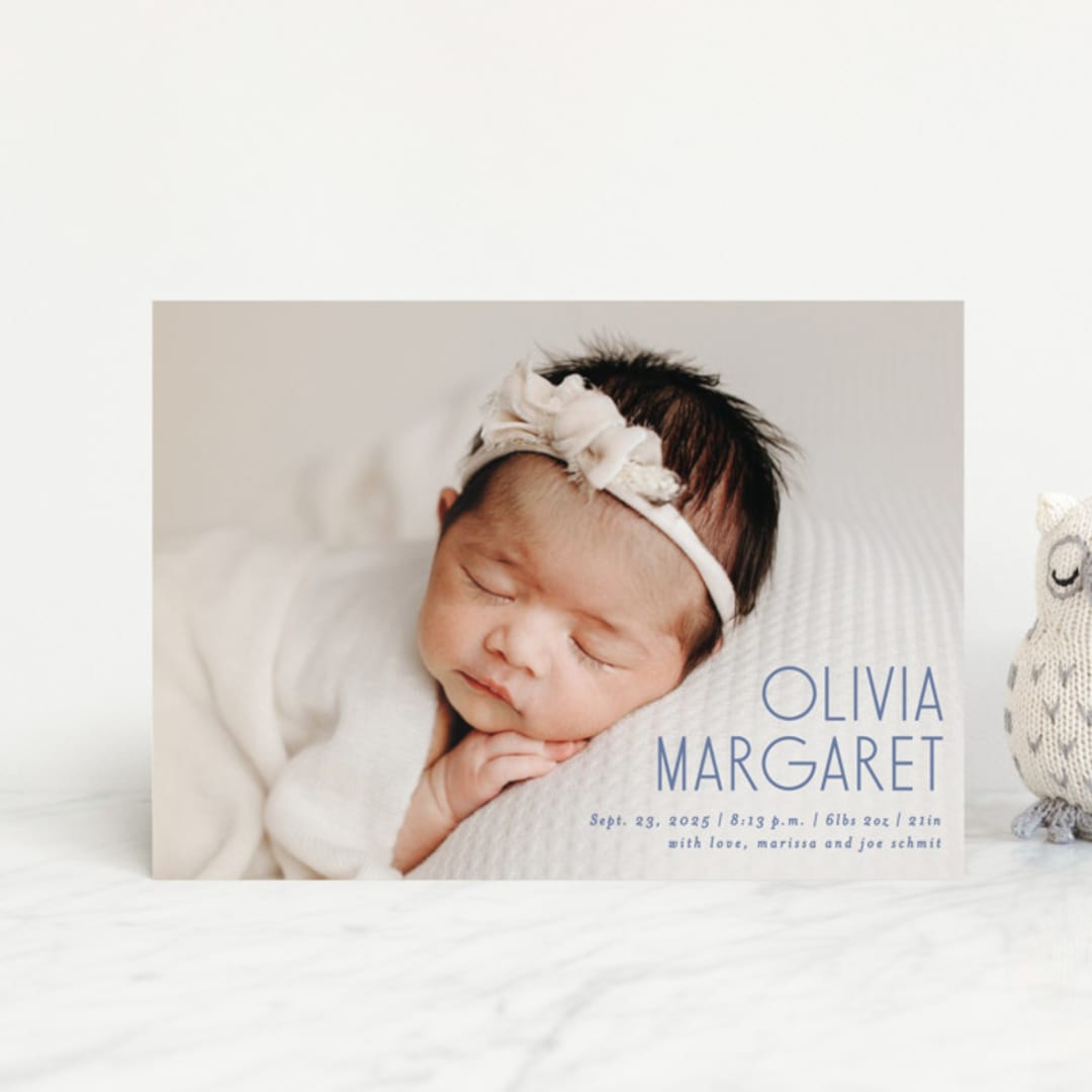 "Sweetly modern" - Birth Announcements in Denim by Lisa Assenmacher - Front