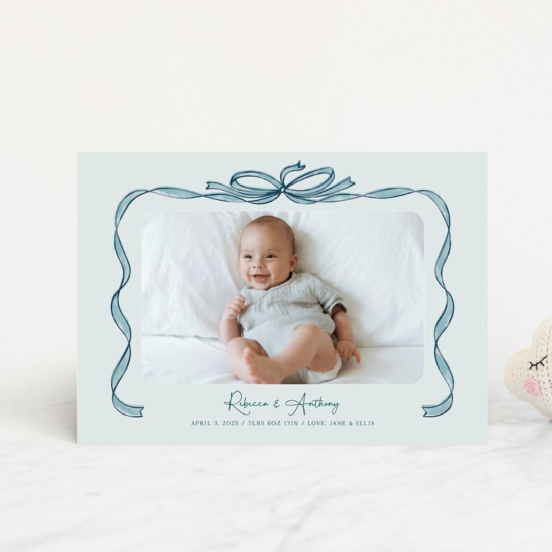 "Tied Together" - Birth Announcements in Mint by Paper Sun Studio - Front