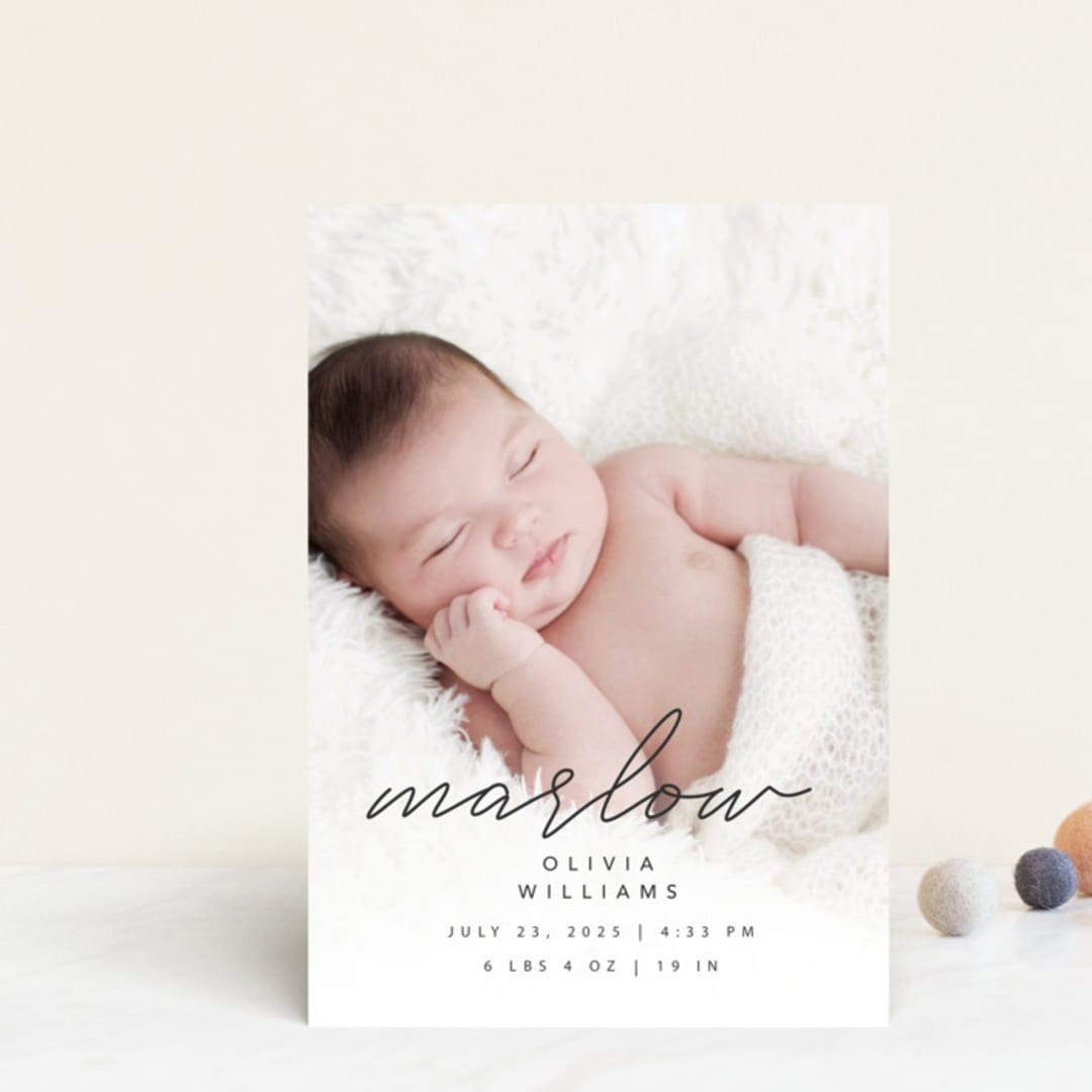 "Marlow" - Birth Announcements in Graphite by Megan Cash - Front