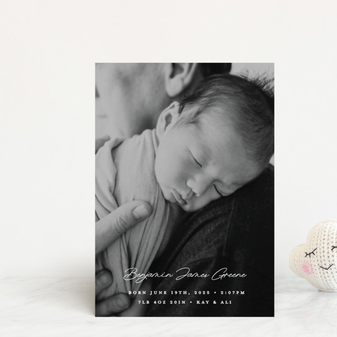 "Handwriting" - Birth Announcements in Snow by Bethan - Front