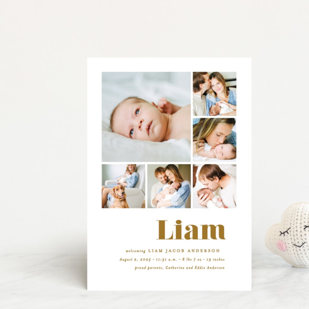 "Bold Arrival" - Birth Announcements in Golden by Ana Sharpe - Front