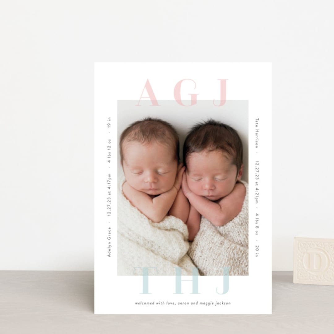 "Cuddle Bugs" - Birth Announcements in Blush by Lauren Chism - Front
