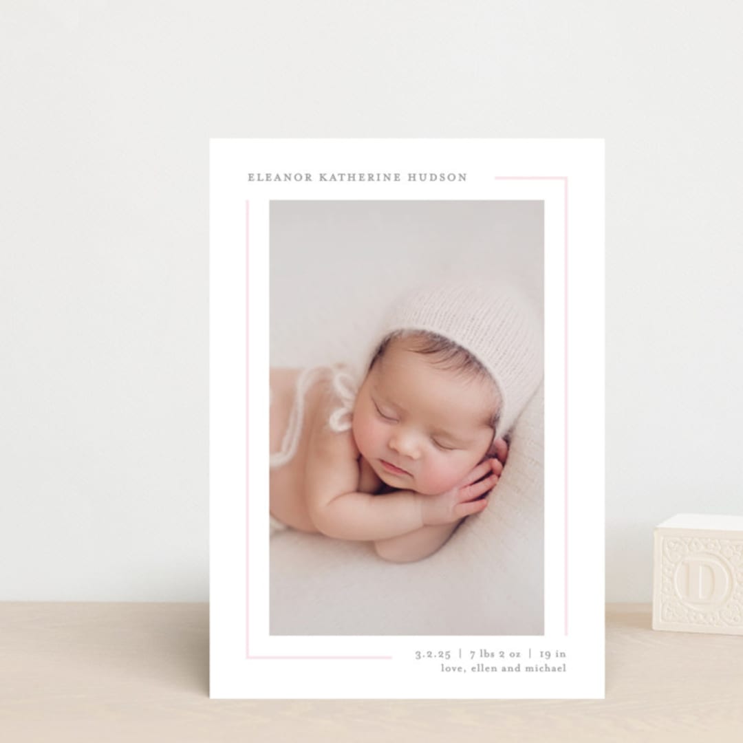"Simply Serene" - Birth Announcements in Blush by Lauren Chism - Front