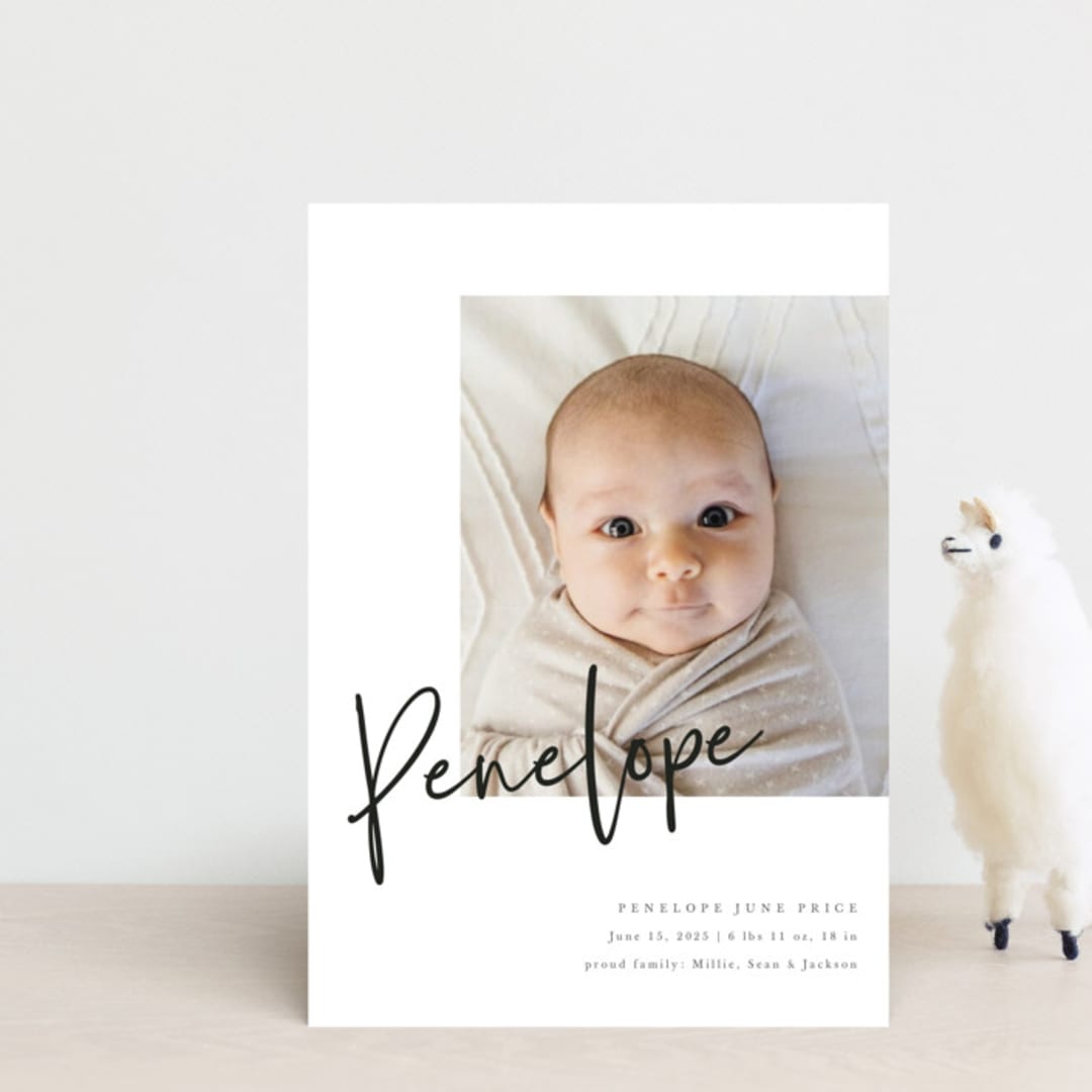 "Clean Lines" - Birth Announcements in Blackboard by Amy Payne - Front