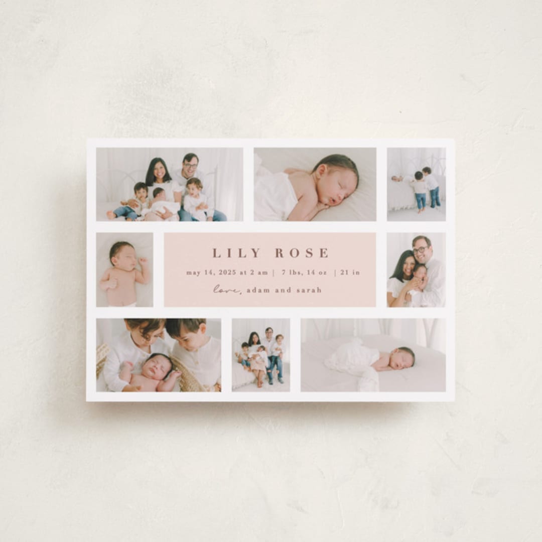 "Family Album" - Birth Announcements in Blush by Maria Alou - Front