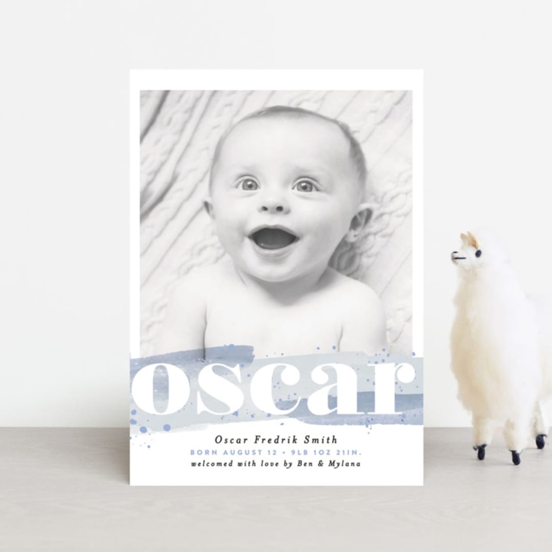 "Painted Splash Name" - Birth Announcements in Aqua by Alethea and Ruth - Front