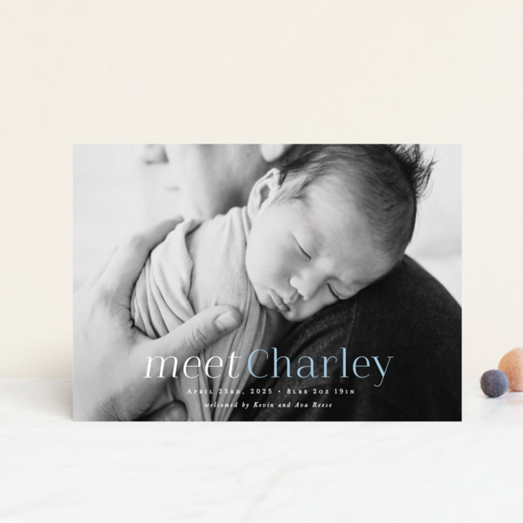 "Meet Charley" - Birth Announcements in Sky Blue by Hooray Creative - Front