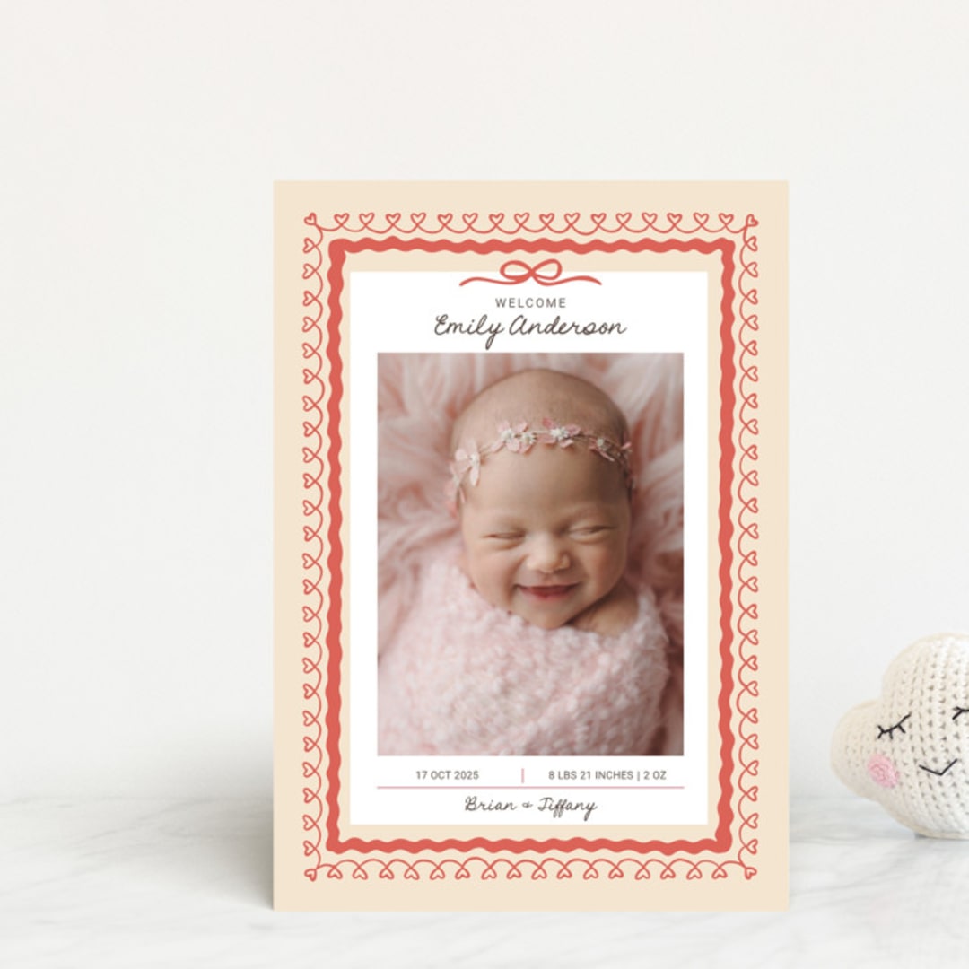 "Vintage Love Bow" - Birth Announcements in Latte by Kartika Paramita - Front