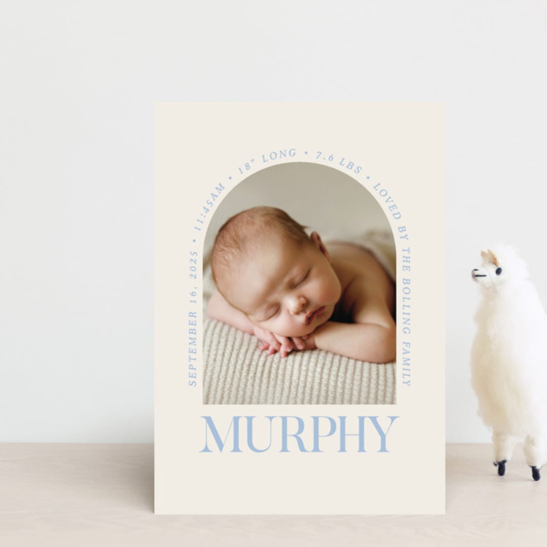 "Type Arch" - Birth Announcements in Bluebird Day by Baumbirdy - Front