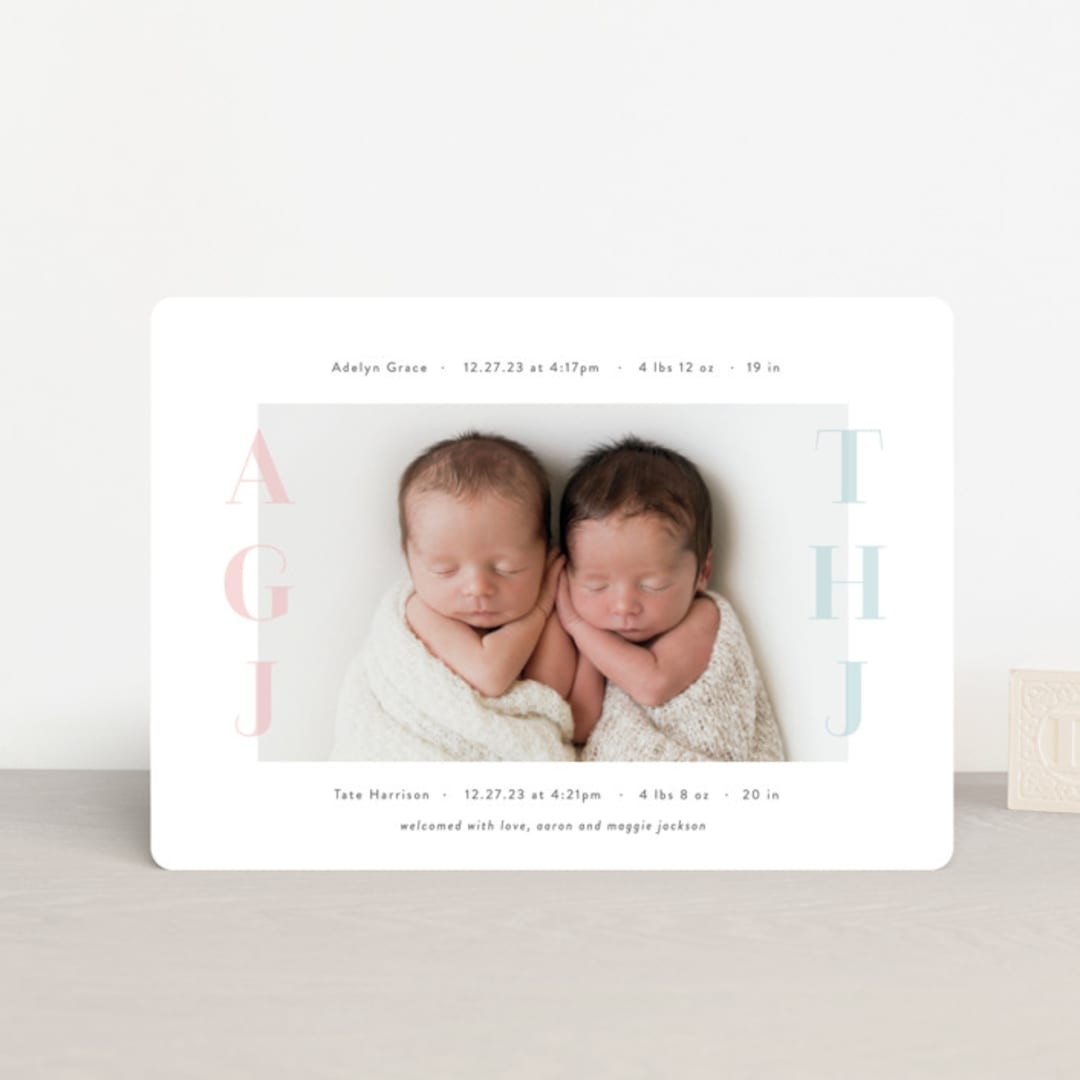 "Cuddle Bugs" - Birth Announcements in Blush by Lauren Chism - Front
