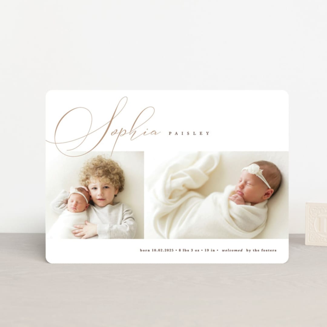 "Classic Twist" - Birth Announcements in Oat by Pixel and Hank - Front